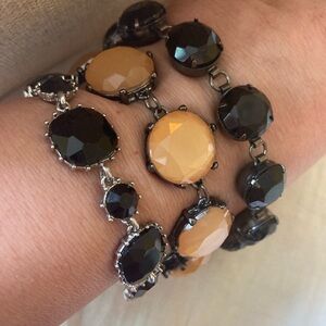 Bundle of 3‎ Bracelets Black and Peachy Stones Jewelry Lot